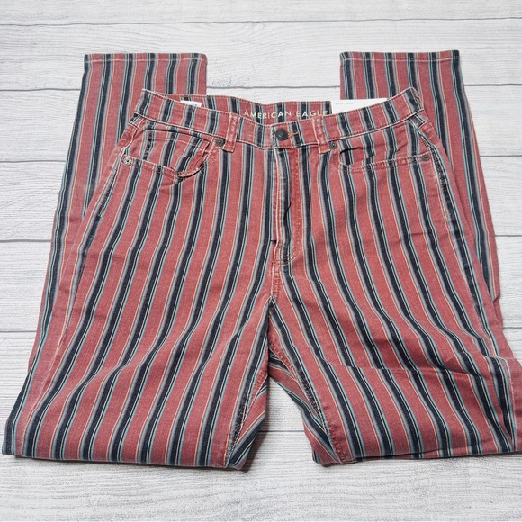 American Eagle Mom‎ Jeans Size 6 Long Striped Mauve Navy Turquoise Peach NWT - Picture 1 of 7